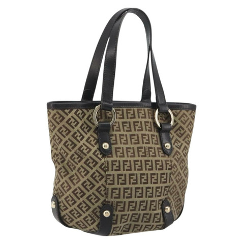 FENDI Zucchino帆布手提包 米色 金色 正品 192524A