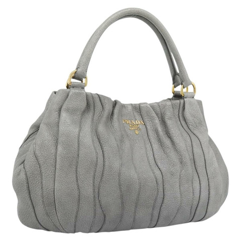 PRADA 手提包 皮革 灰色 金色 正品 194293V