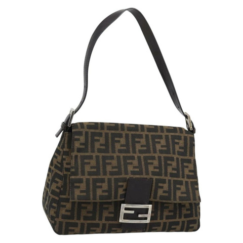 FENDI Zucca帆布Mamma Baguette單肩包 棕色 銀色 正品 BA14593V