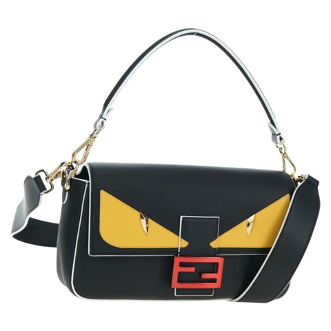FENDI Bugs Monster Mamma Baguette 皮革兩用黑色手提包 8BR600 正品 BA14594SAM