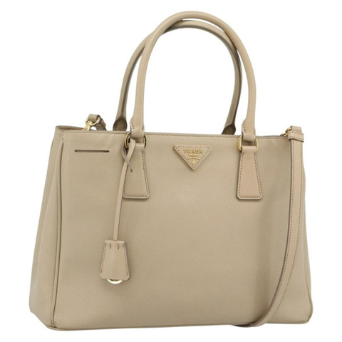 PRADA Galleria 手提包 Safiano 2way 米色金色 Auth 194655A