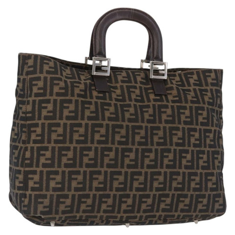 FENDI Zucca帆布手提包 棕色 銀色 正品 ka5463A
