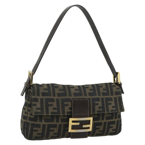 FENDI Zucca帆布Mamma Baguette單肩包 棕色/黑色 正品 195009M