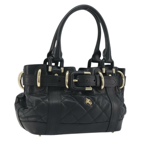 BURBERRY 手提包 皮革 黑色 金色 正品 am12226V