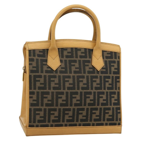 FENDI Zucca帆布手提包 黑色棕色 正品 193074V