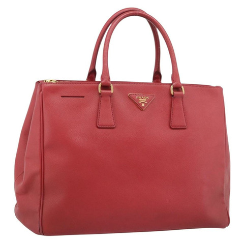 PRADA 手提包 Safiano 皮革 紅色 金色 Auth bs36426V
