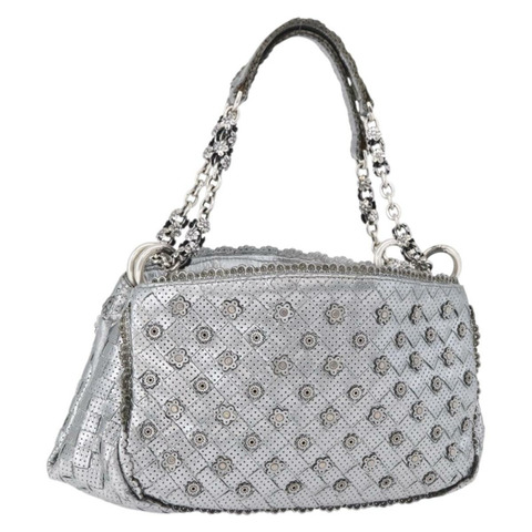 BOTTEGA VENETA INTRECCIATO 鏈條單肩包 皮革 銀色 正品 194867V