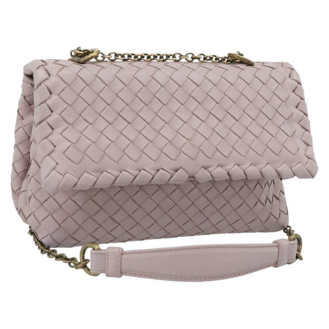 BOTTEGA VENETA INTRECCIATO 鏈條肩背包 皮革 粉紅色 金色裝飾 正品 194846V