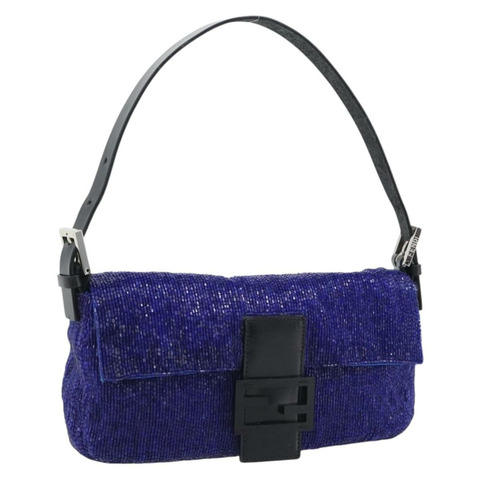 FENDI Mamma Baguette 單肩包，串珠，藍色銀色，正品編號 194919SAM