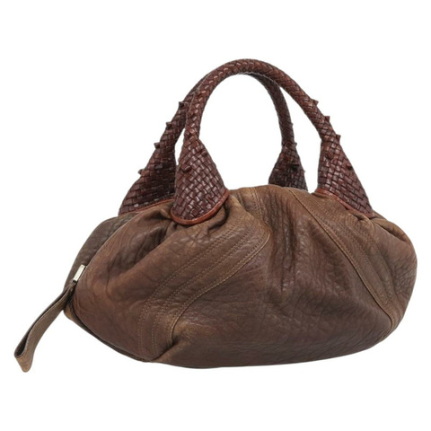 FENDI Spy Bag 皮革棕色金色 Auth 194937A