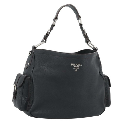 PRADA Vittero Dino 皮革黑色銀色單肩包，正品編號 194853SAV