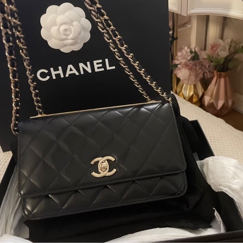 💎Chanel香奈兒|水泥灰色羊皮金扣 trendy cc woc鏈條包|99新 2026芯片款