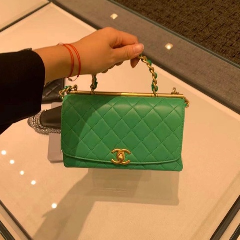 💎Chanel香奈兒|綠色Top Handle 鏈條手柄包|98新29開有卡