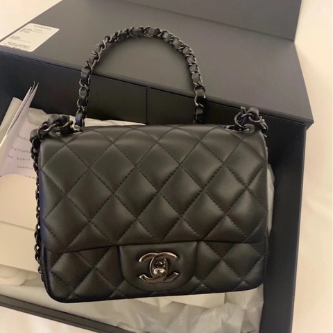 💎Chanel香奈兒| so black全黑cf方胖子鏈條單肩斜挎包|99新芯片款
