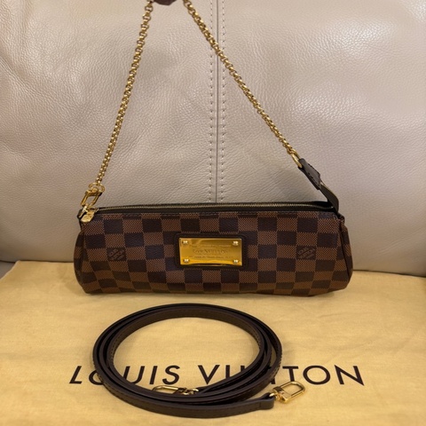 Louis Vuitton LOUIS VUITTON Eva 單肩手提包 Damier 帆布皮革 棕色 Ebene 二手