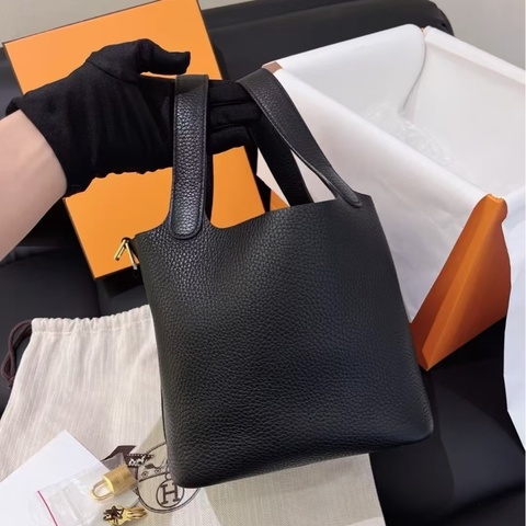 🐎Hermes愛馬仕|picotin菜籃子18 黑銀小水桶|99新|K刻