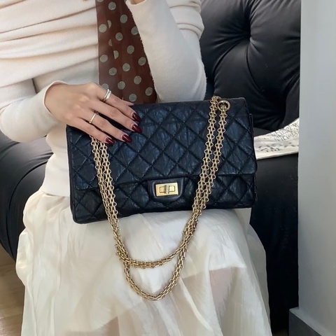💎Chanel香奈兒| 2.55 黑金中號 |98新15開無卡
