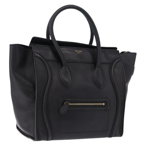 CELINE Luggage Mini 購物手提包 小牛皮 黑色 銀色 正品 194754V