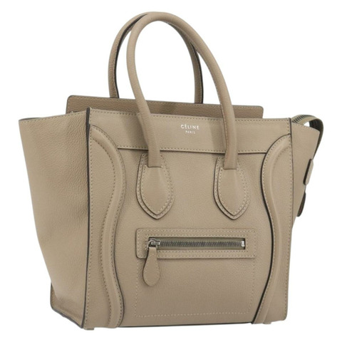 CELINE Luggage Micro 購物手提包，米色皮革，正品，貨號 194755SAM