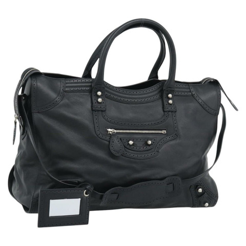 BALENCIAGA Neo Classic City 手袋 皮革 2way 黑色 銀色 Auth 194832SAM