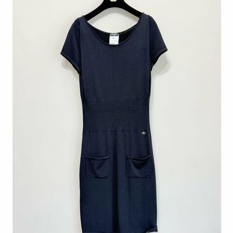 CHANEL 黑色短袖雙口袋洋裝 40/M