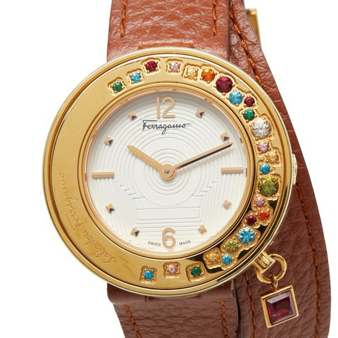 Salvatore Ferragamo Gancini Sparkling Watch F64SBQ50001 石英白色錶盤不鏽鋼托帕石女士腕錶