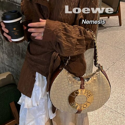 LOEWE 秀款草編拼皮joyce 肩背腋下包 33*23*5.5 98新配件塵袋