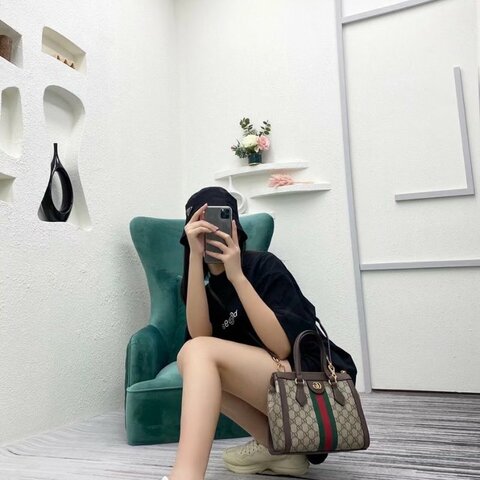 GUCCI Ophidia 托特包烏木色拼棕色 24*20*9cm 98新配件盒子 塵袋