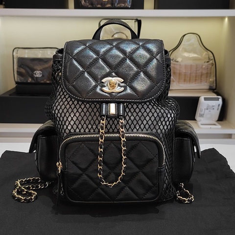 閒置新香奈兒/Chanel 香奈兒duma 網兜雙肩背包 25S 網紗亮面小羊皮與金色金屬 ，膜在