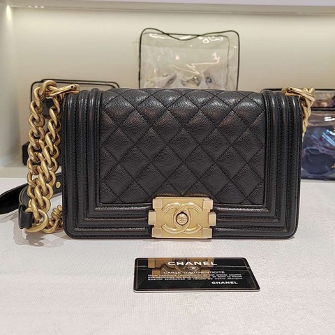 Chanel 香奈兒 leboy 黑金荔枝皮小號  ，27開