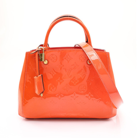 LOUIS VUITTON LV 路易威登 Montaigne BB 兩用包 橘色 原花壓紋 漆皮 褪色 M50187