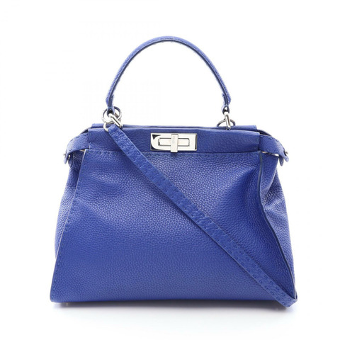 FENDI Selleria Peekaboo 常規款單肩斜背包 8BN226 皮革 藍色