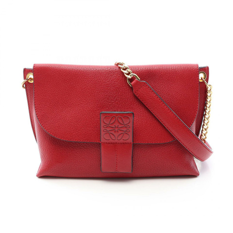 LOEWE Avenue Anagram 鏈條單肩斜背包，紅色皮革，二手女款