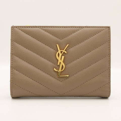 SAINT LAURENT YSL 聖羅蘭 Cassandre Matelasse Bi-Fold 二折短夾 灰褐色 粒面牛皮 668287