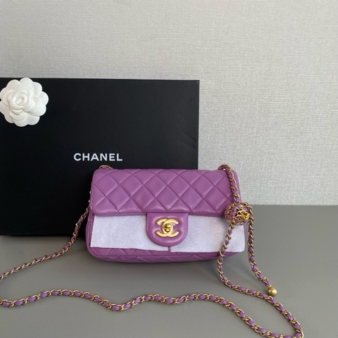 Chanel香奈兒🖤 香芋紫核桃金球cf大mini💗 98新✨芯片款 尺寸：19x12x7