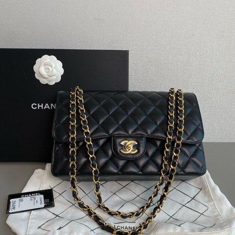 Chanel香奈兒🖤黑金荔枝皮cf jumbo鏈條包💕 閒置新✨ 31開有卡 尺寸：30×19