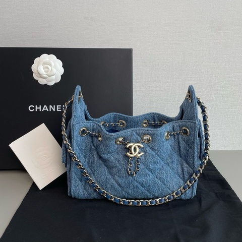 Chanel香奈兒🖤 26A 25bag mini  牛仔丹寧金扣 斜挎包💕 99新✨ 芯片款 尺寸：20×22×12.5