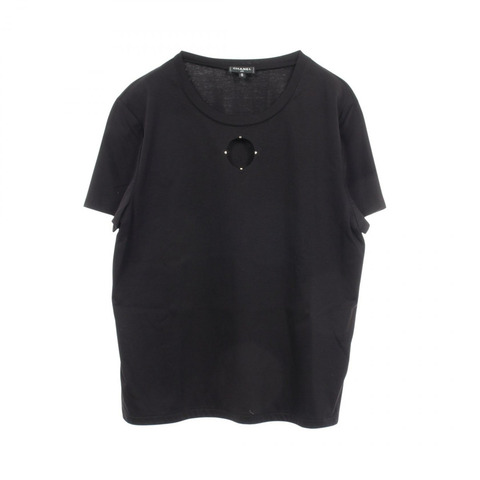 香奈兒 (CHANEL) 圓領短袖T卹，純棉材質，黑色，二手女款，尺寸38/40