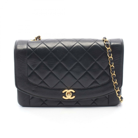 香奈兒 (CHANEL) 絎縫 Diana 翻蓋鏈條單肩背包，羊皮材質，黑色，二手，金色五金