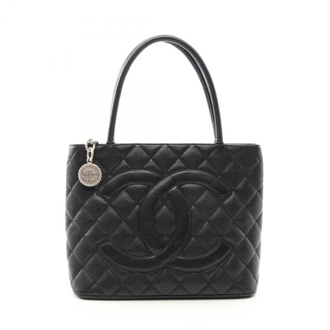 香奈兒 (CHANEL) Medallion 托特包 A01804 黑色粒面小牛皮，二手女士 SHW