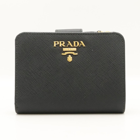 PRADA 普拉達 扣式中夾 黑色 Saffiano 牛皮 1MLO18