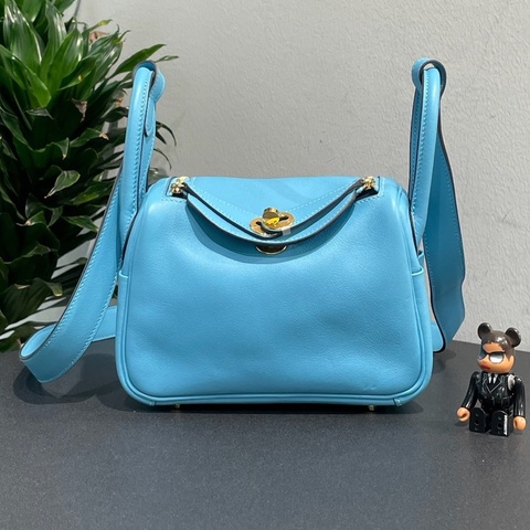 愛馬仕 Hermes mini lindy P3北方藍 金扣swift