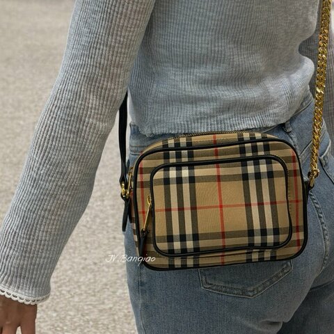 JS1524-BURBERRY  經典格紋斜背相機包