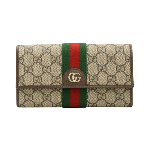 GUCCI 古馳 Ophidia 二折長夾 棕色 GG Supreme帆布 牛皮 838485