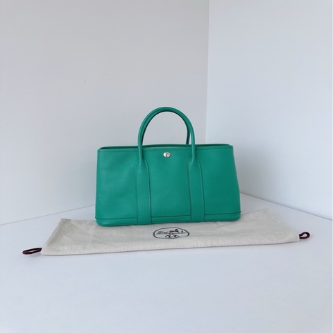 Hermès 愛馬仕🐎 帝王綠銀扣GardenParty Gp30花園包Epsom皮💗98新✨Z刻