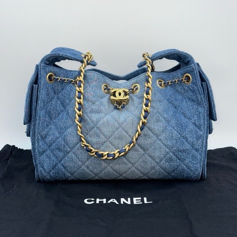 香奈兒/Chanel 26P 25Bag 小號 經典雙C Logo 漸變藍色水洗丹寧牛仔 Hobo包單肩包斜挎包 中號