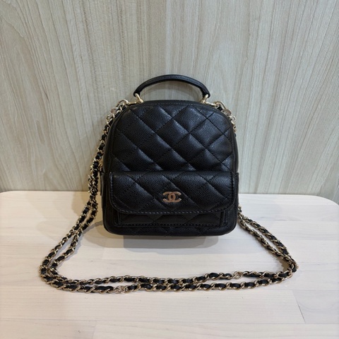 Chanel 小書包 黑色後背包 荔枝皮 全新全配
