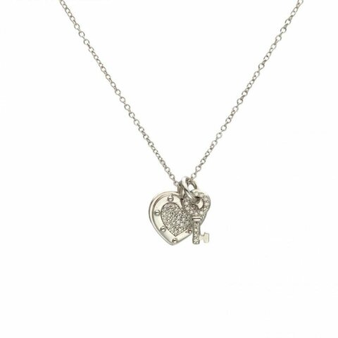 TIFFANY&CO 18K白金鑽石愛心鑰匙鑲鑽項鏈