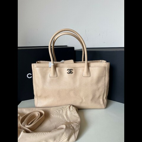 98新 Chanel/香奈兒米色細紋牛皮cerf中號