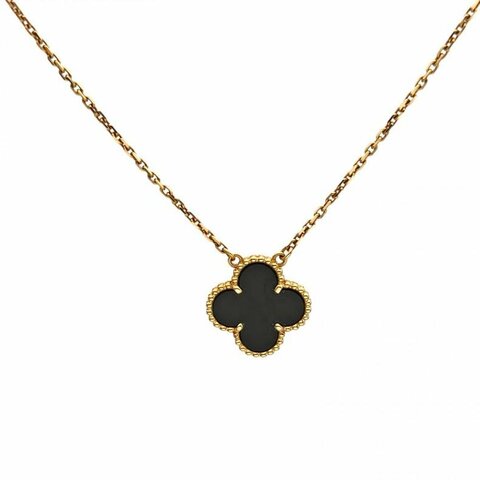 VAN CLEEF&ARPELS VintageAlhambra中號單花項鏈新扣18K黃金/縞瑪瑙